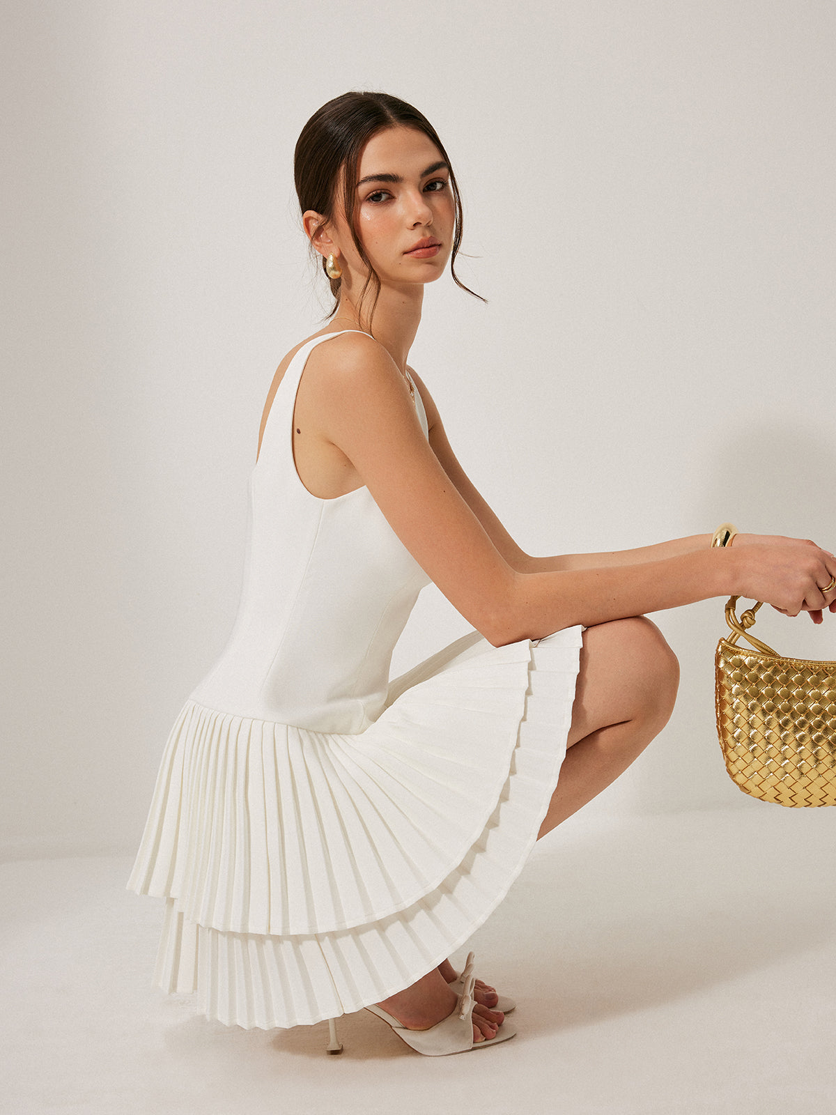 Soft Era Square Neck Pleated Dress