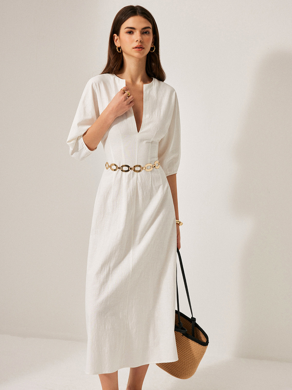 Effortless Cotton & Linen Puff Sleeve Dress