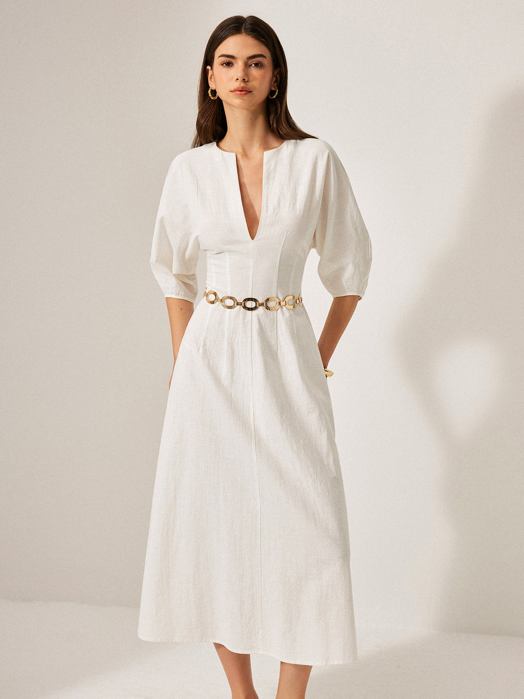 Effortless Cotton & Linen Puff Sleeve Dress