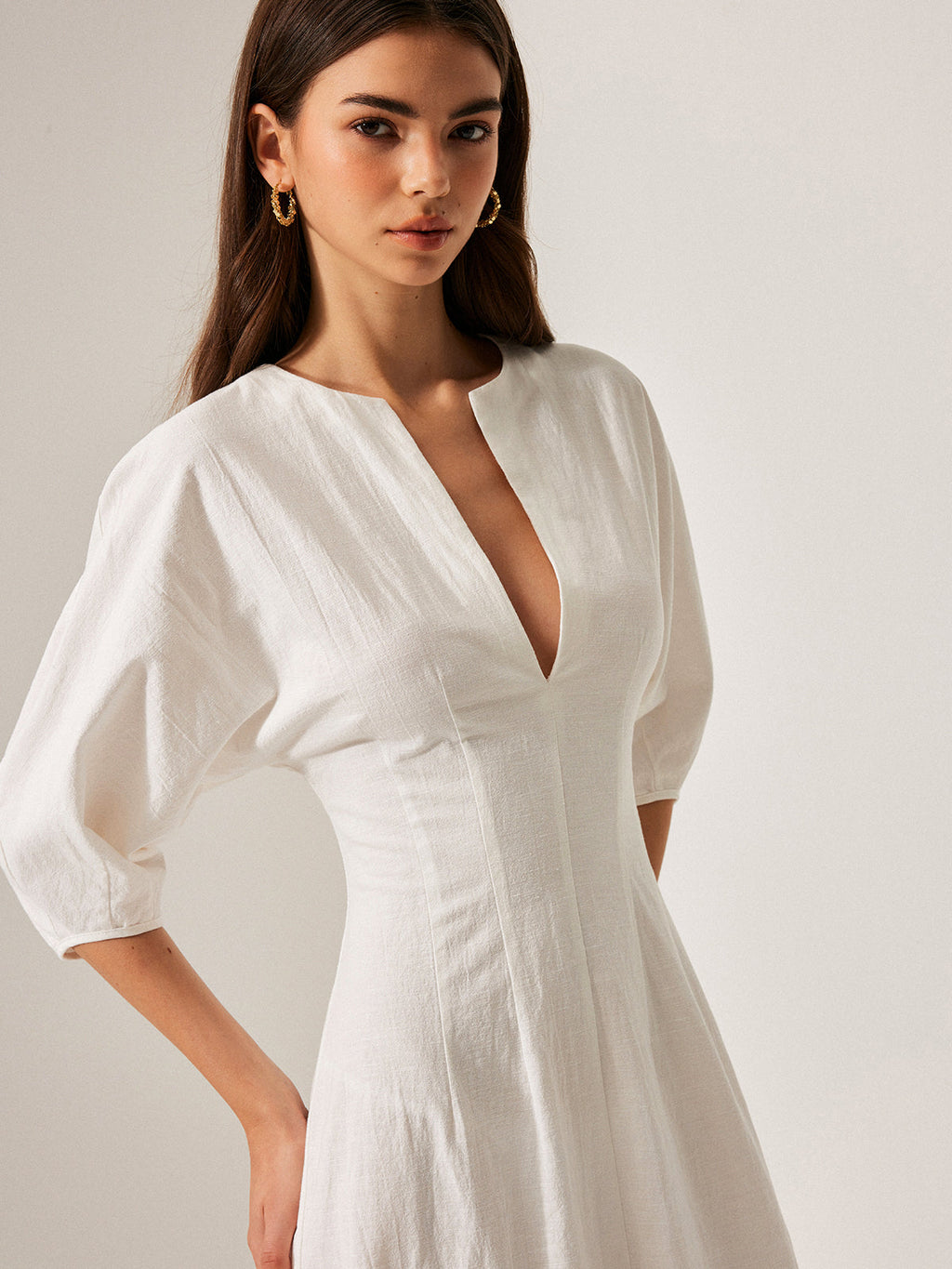 Effortless Cotton & Linen Puff Sleeve Dress