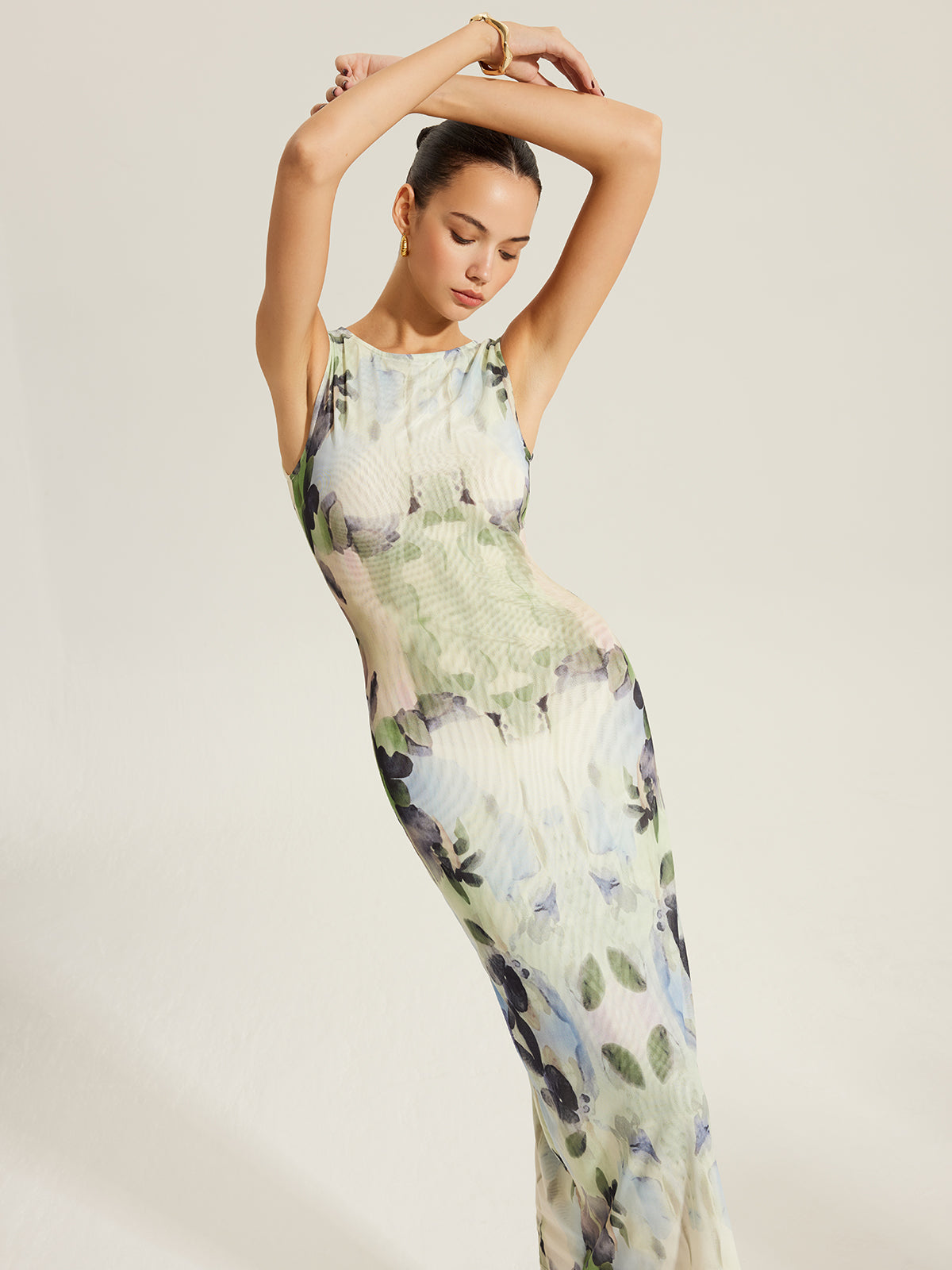 Soft Era Floral Sleeveless Mesh Dress