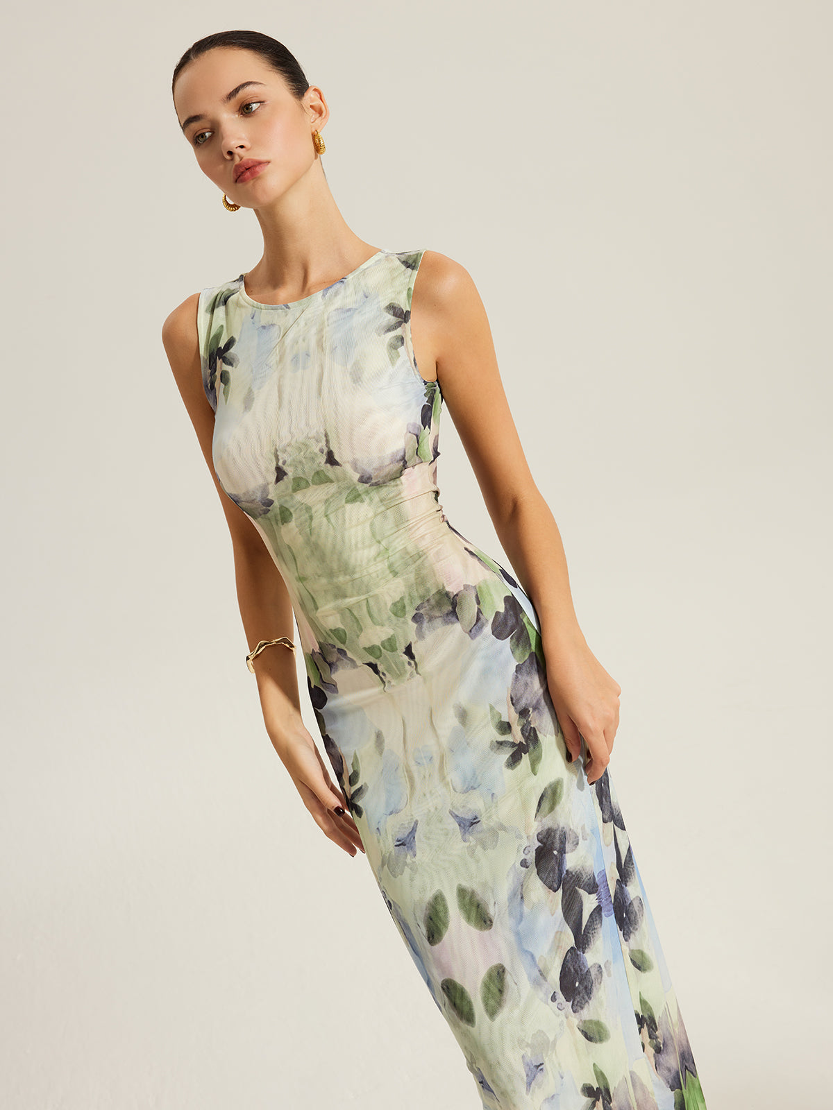 Soft Era Floral Sleeveless Mesh Dress
