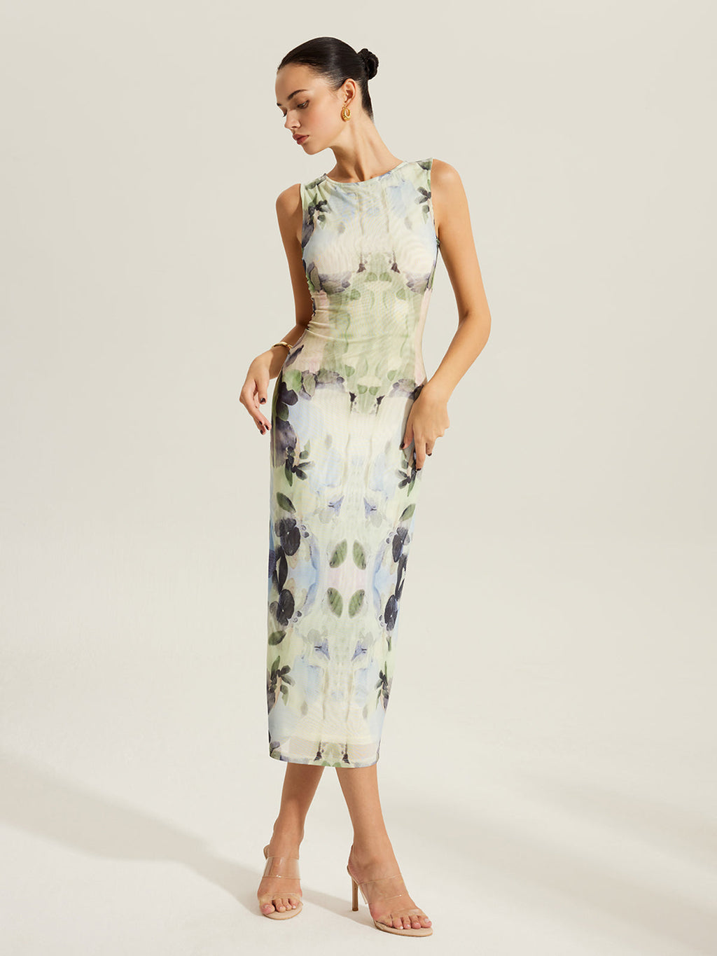 Soft Era Floral Sleeveless Mesh Dress