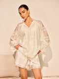 Ivy Long Sleeve Embroidery Detail Shorts Set