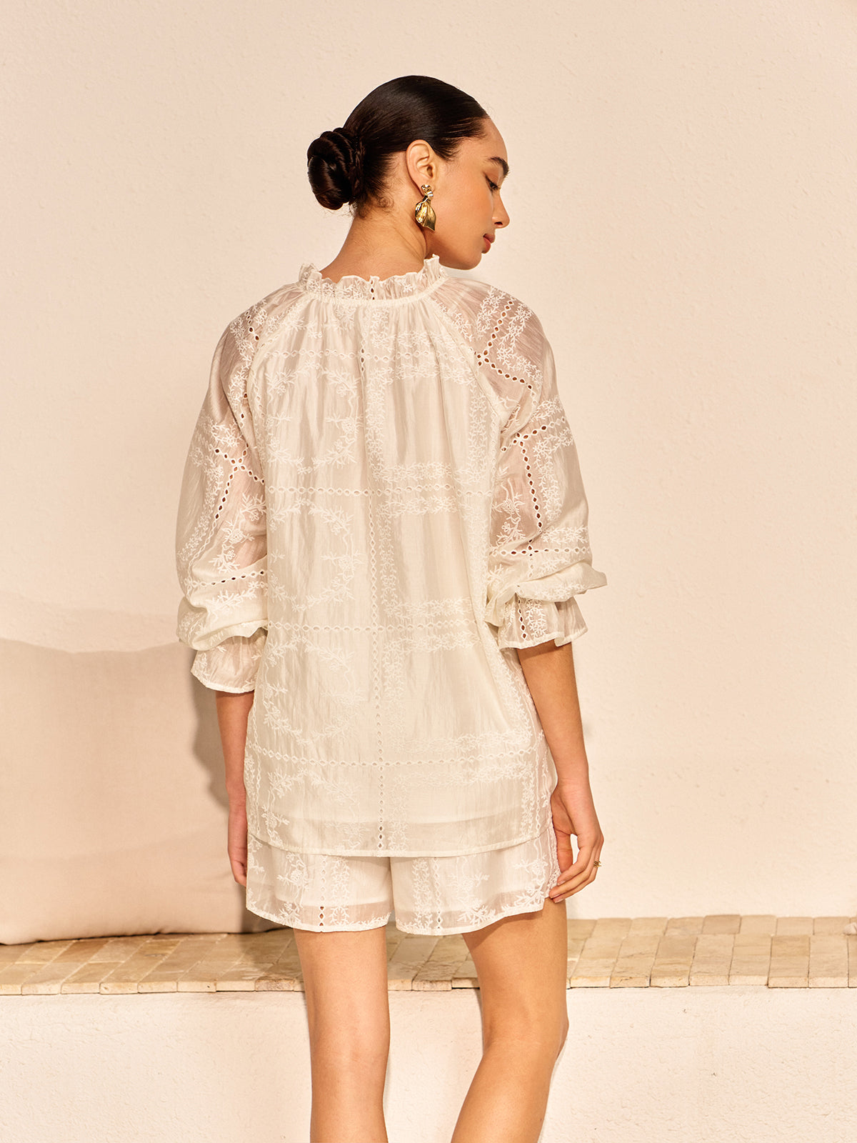 Ivy Long Sleeve Embroidery Detail Shorts Set