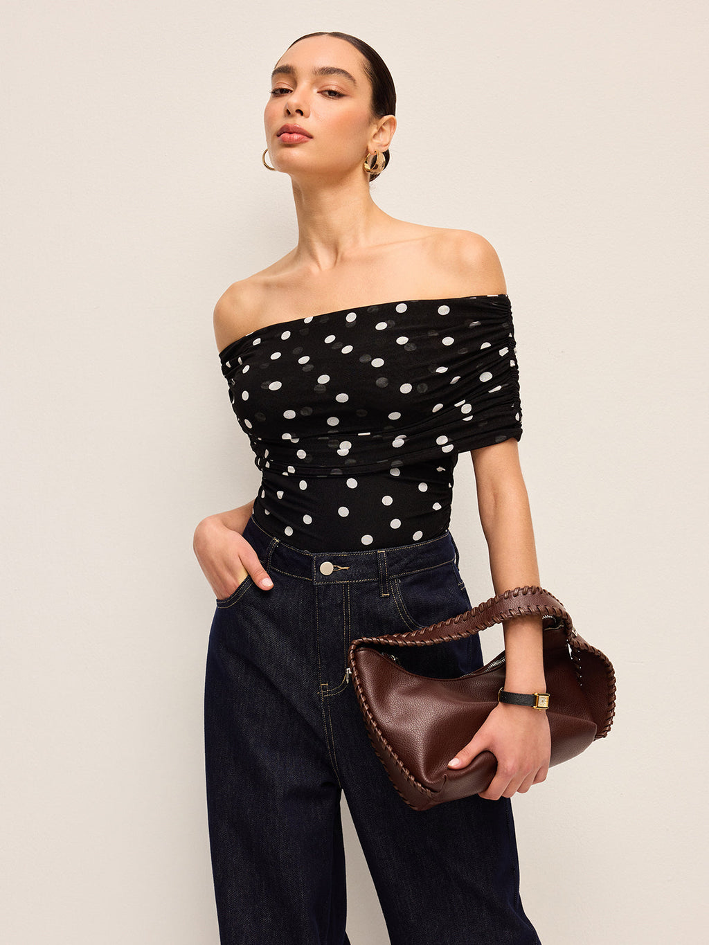Spot On Polka Dot Off-Shoulder Bodysuit