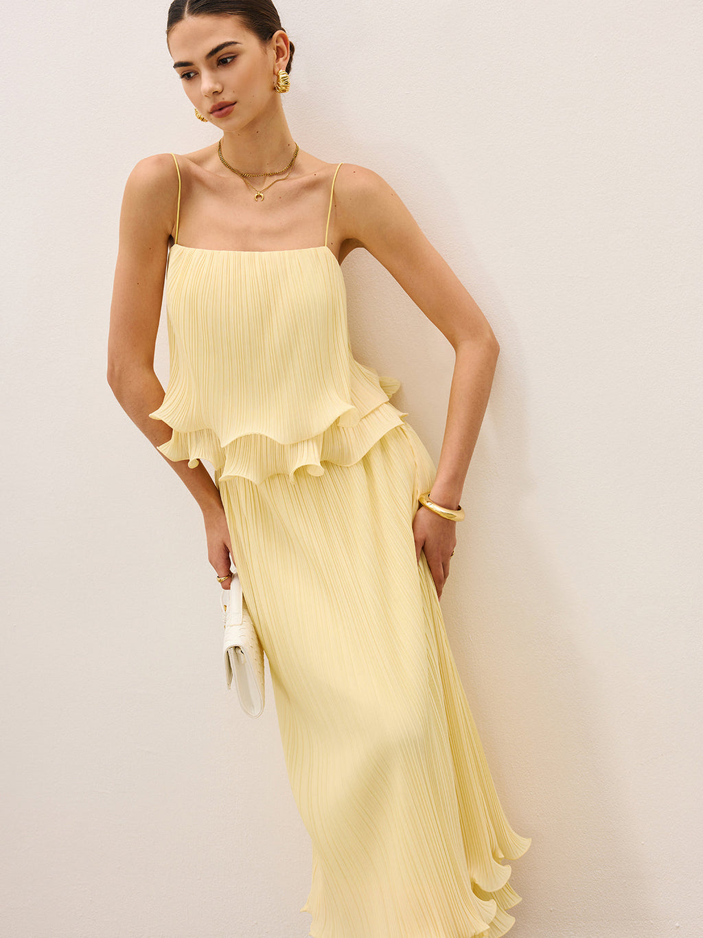 Whirl Pleated Layered Ruffle Skirt Set