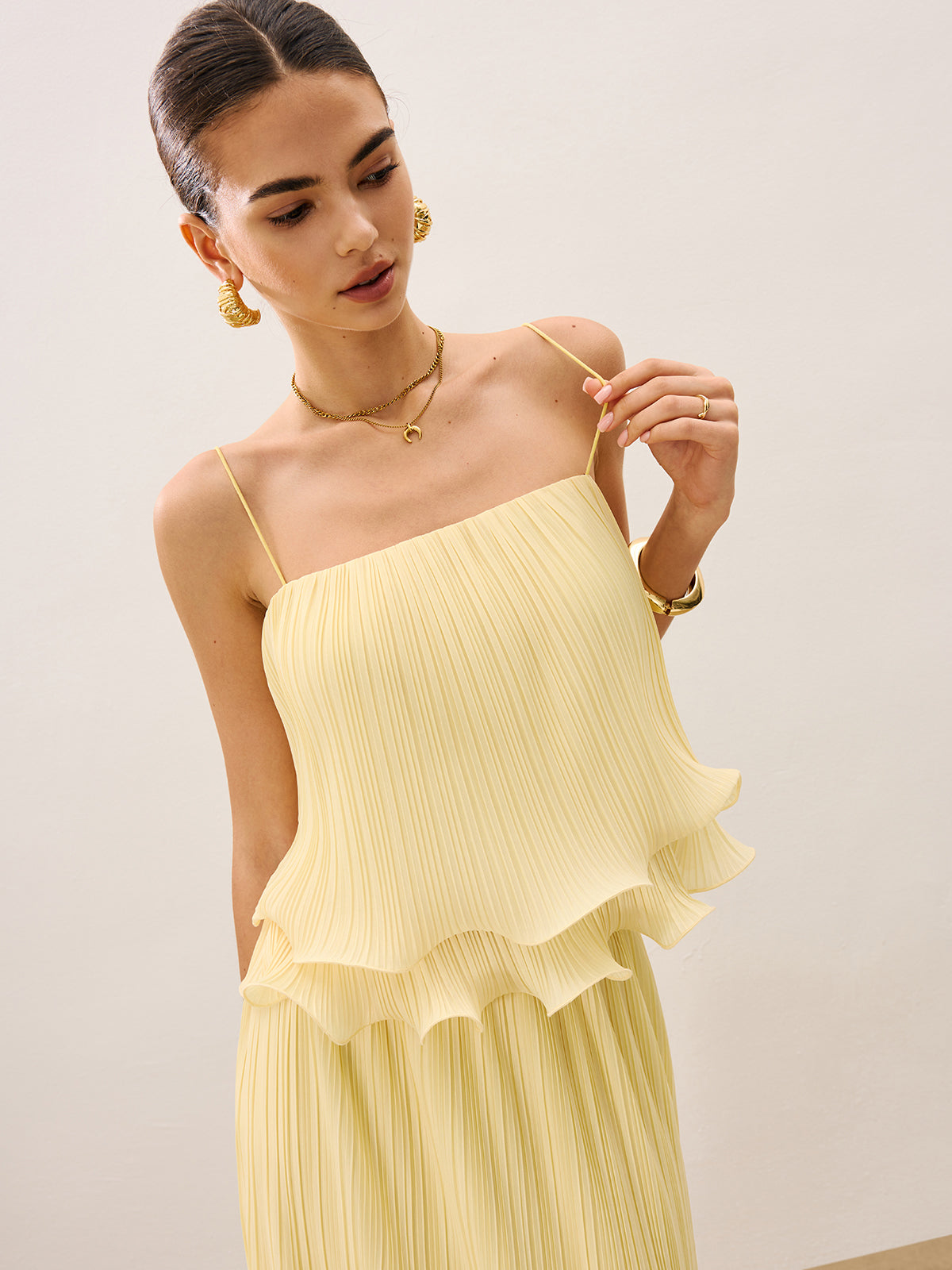 Whirl Pleated Layered Ruffle Skirt Set