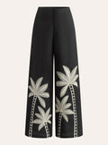 Blossom Embroidered High-Waist Wide-Leg Pants