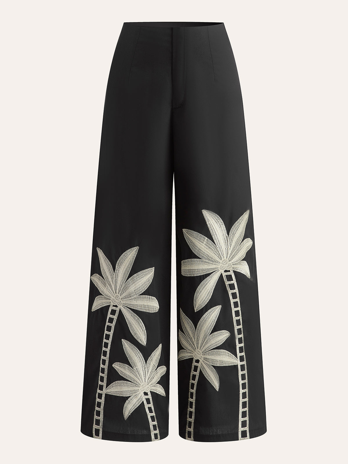 Blossom Embroidered High-Waist Wide-Leg Pants