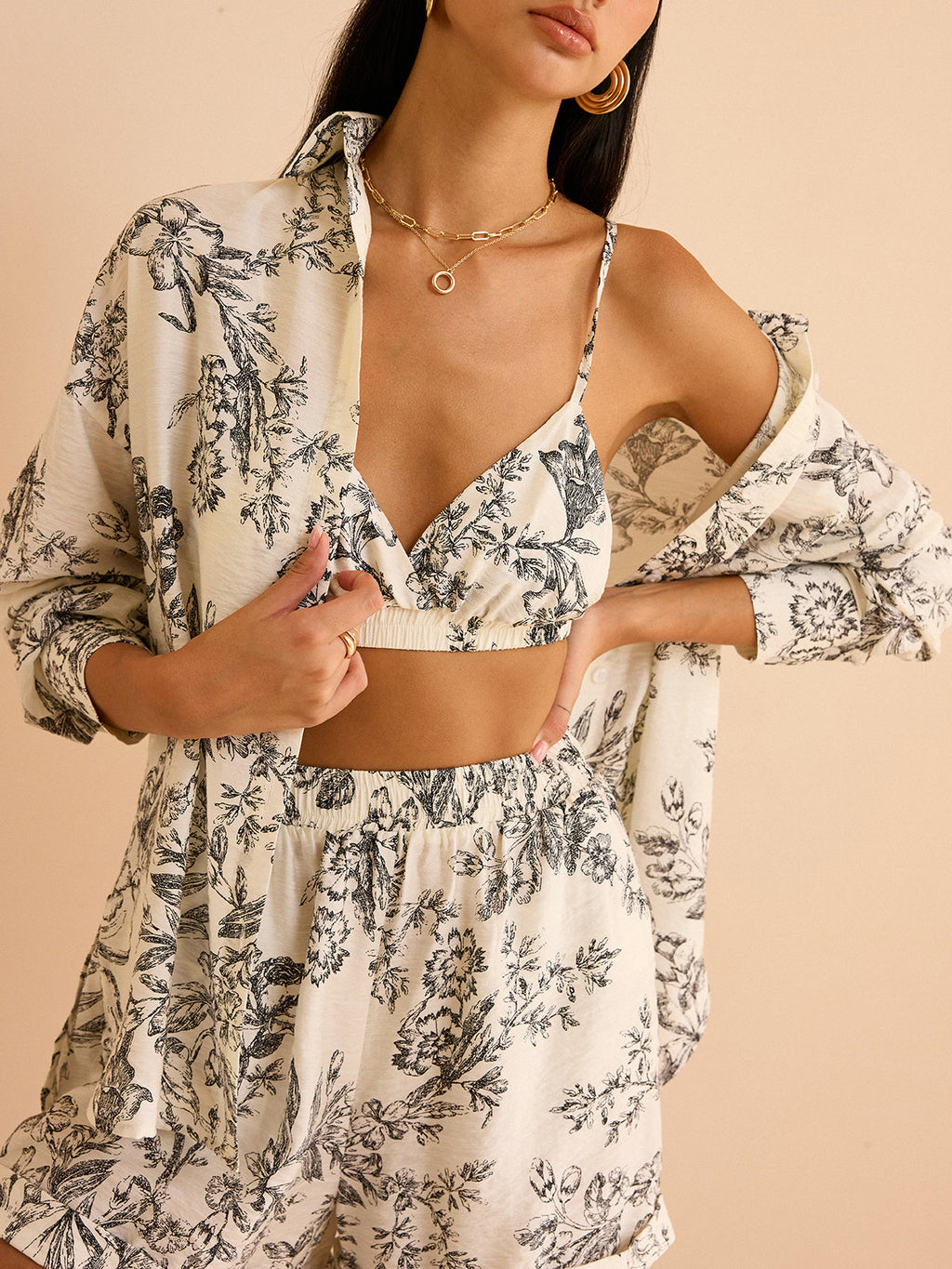 Gardenia Floral Print Three-Piece Set