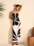 Sheer Bloom Strapless Floral Dress