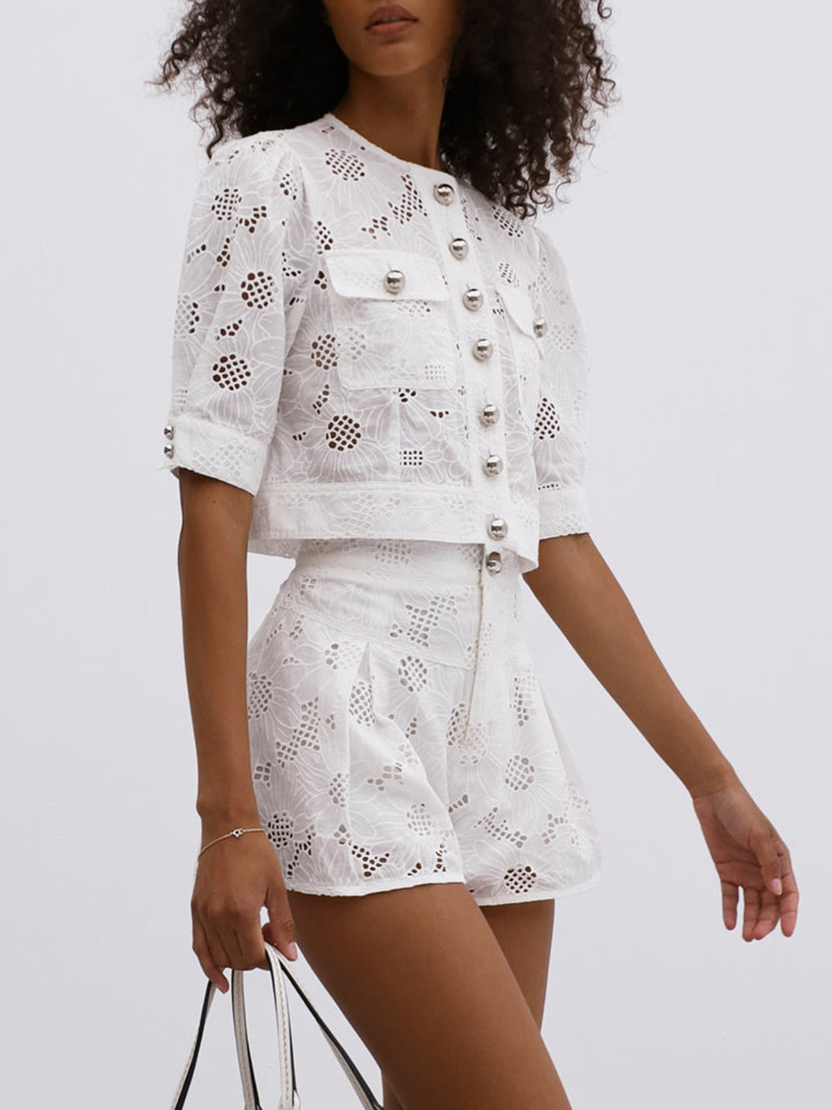 Tia Stitch Embroidery Shorts Set