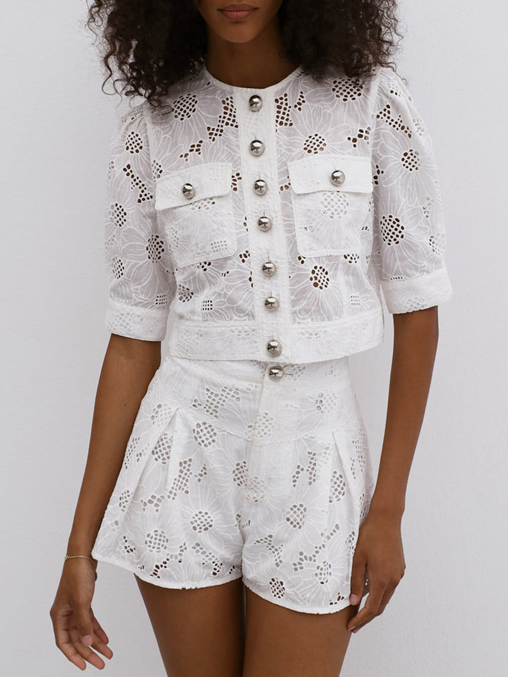 Tia Stitch Embroidery Shorts Set