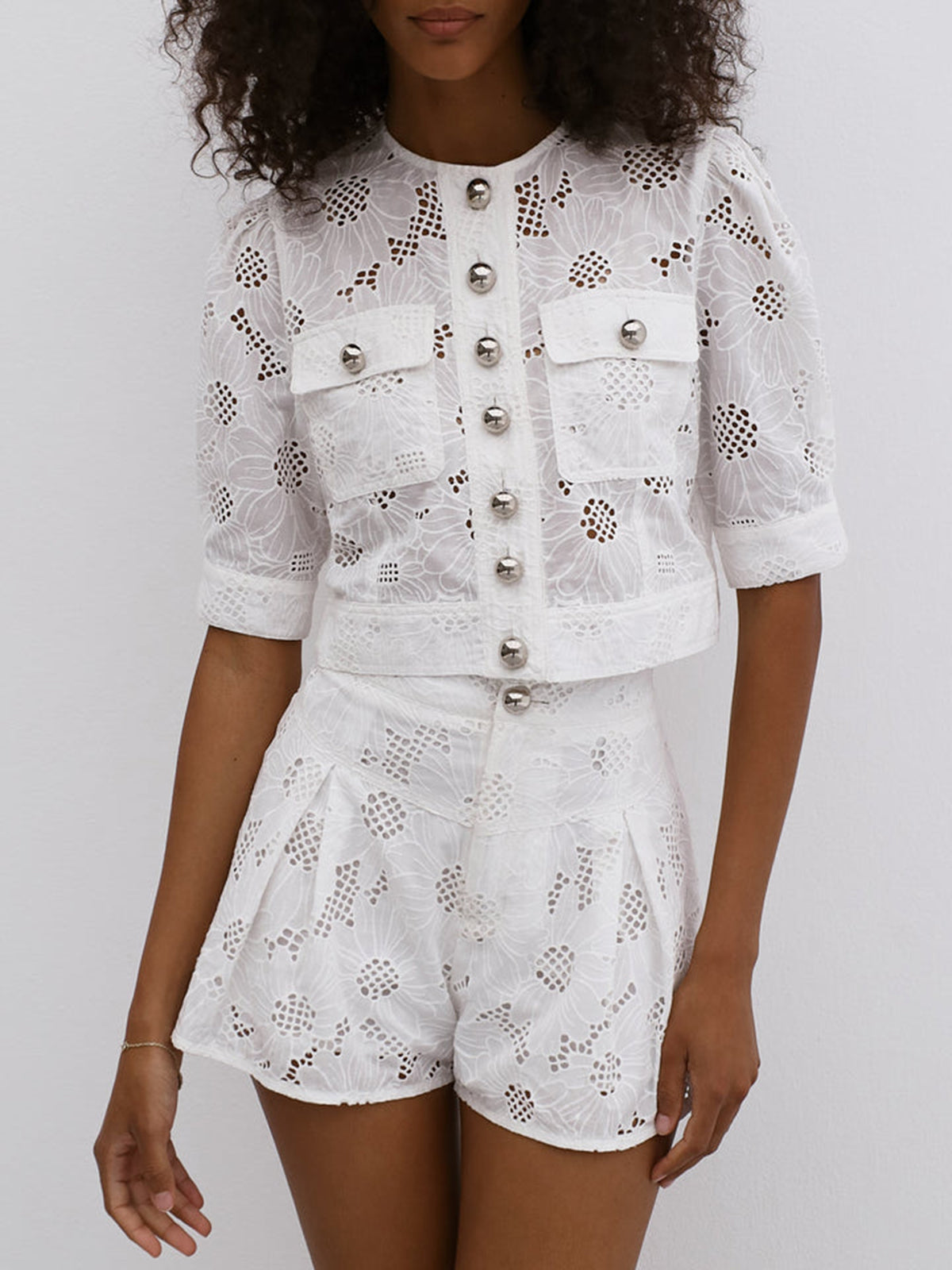 Tia Stitch Embroidery Shorts Set
