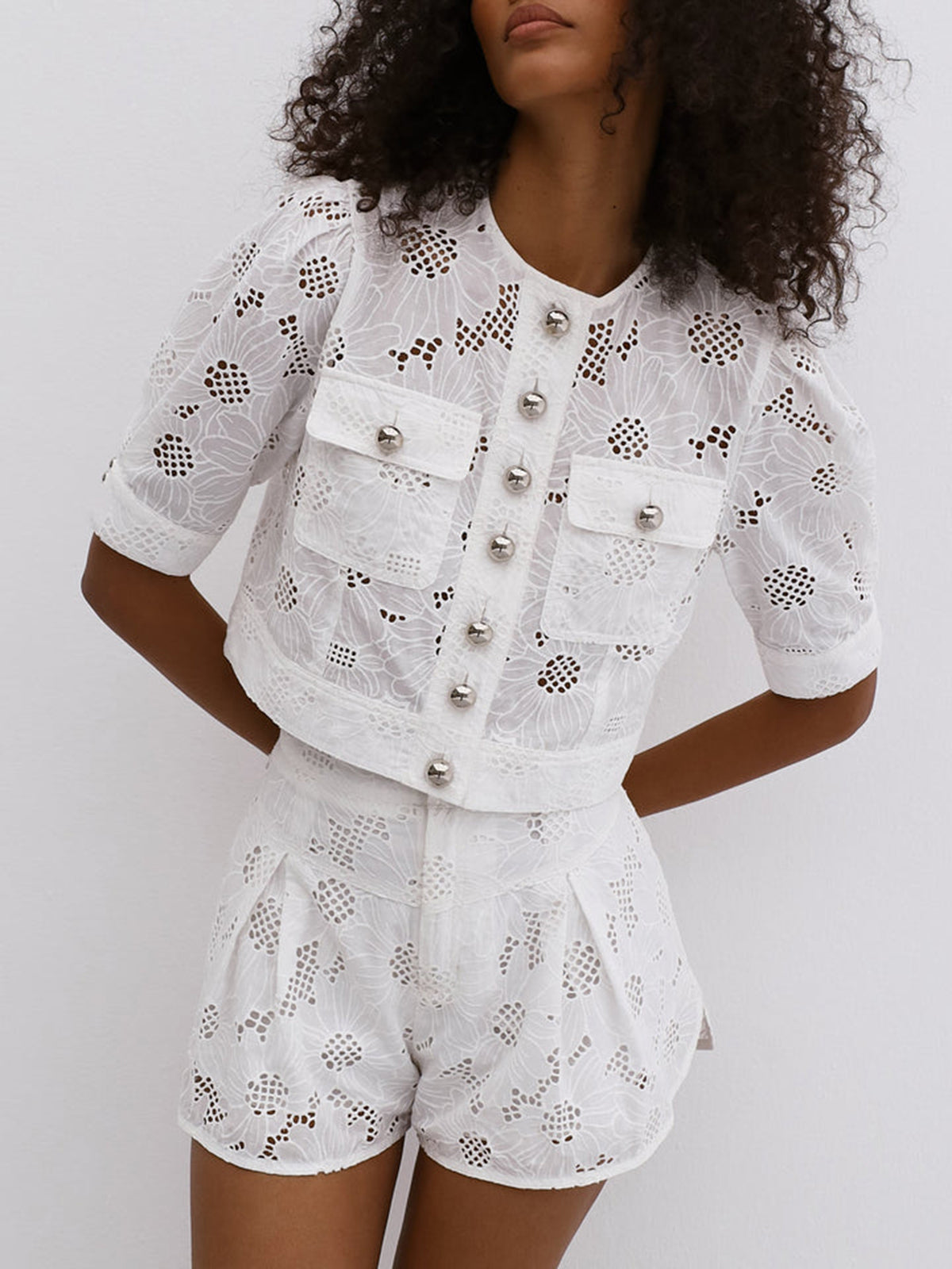 Tia Stitch Embroidery Shorts Set
