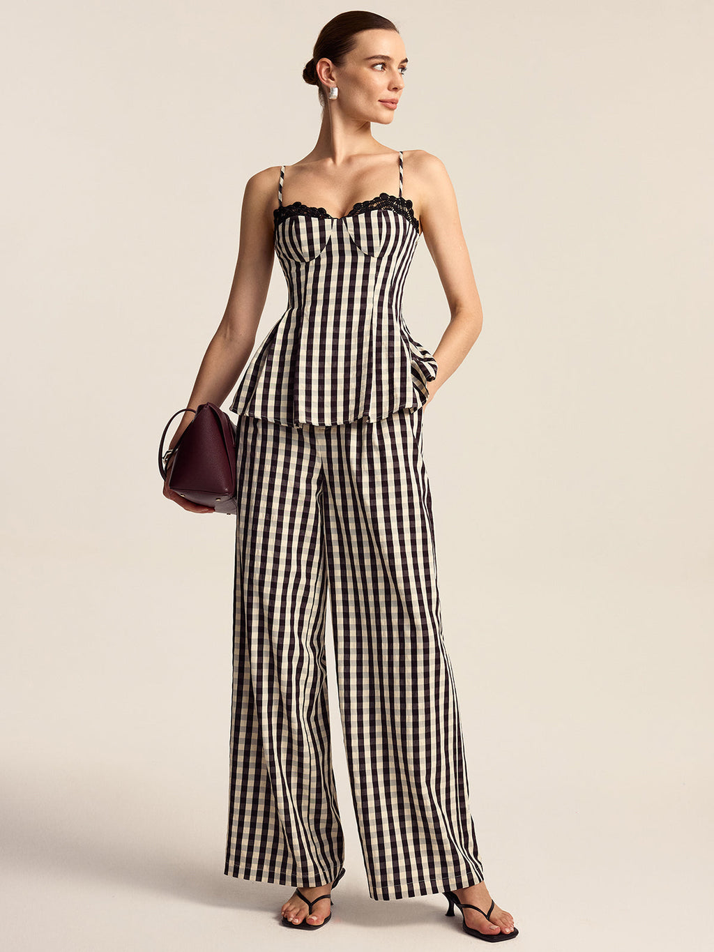 Sunday Picnic Gingham Wide-Leg Pants