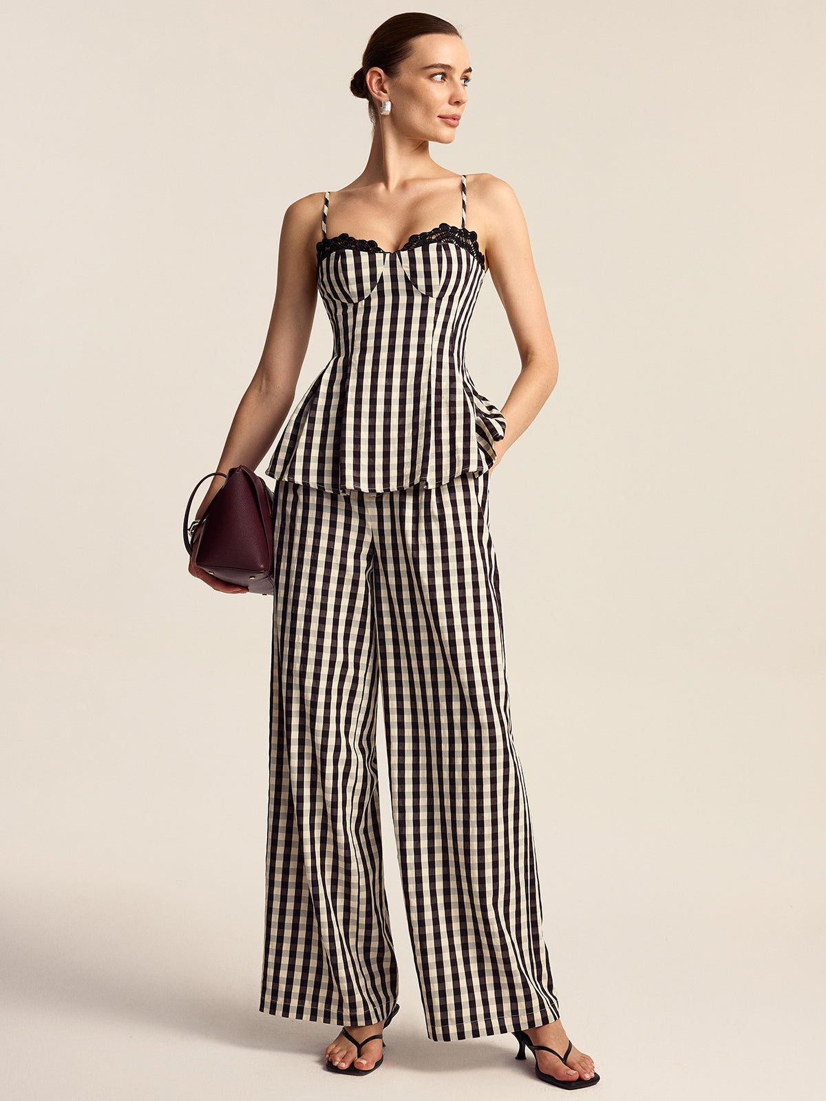 Sunday Picnic Gingham Wide-Leg Pants