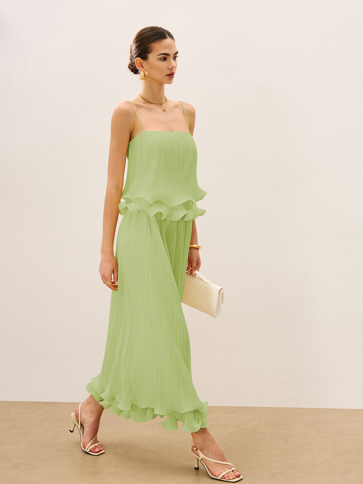 Whirl Pleated Layered Ruffle Skirt Set
