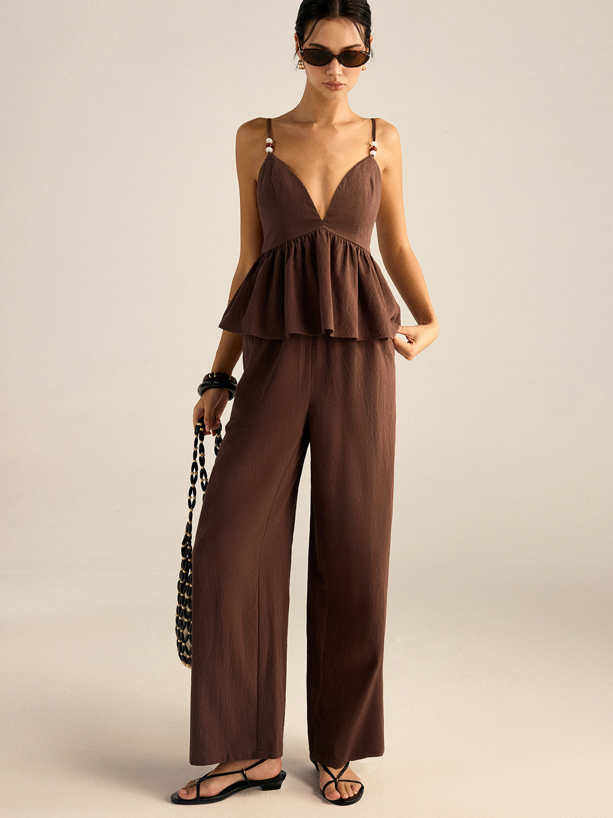 Petal Cotton Beaded Strap Top & Pants Set