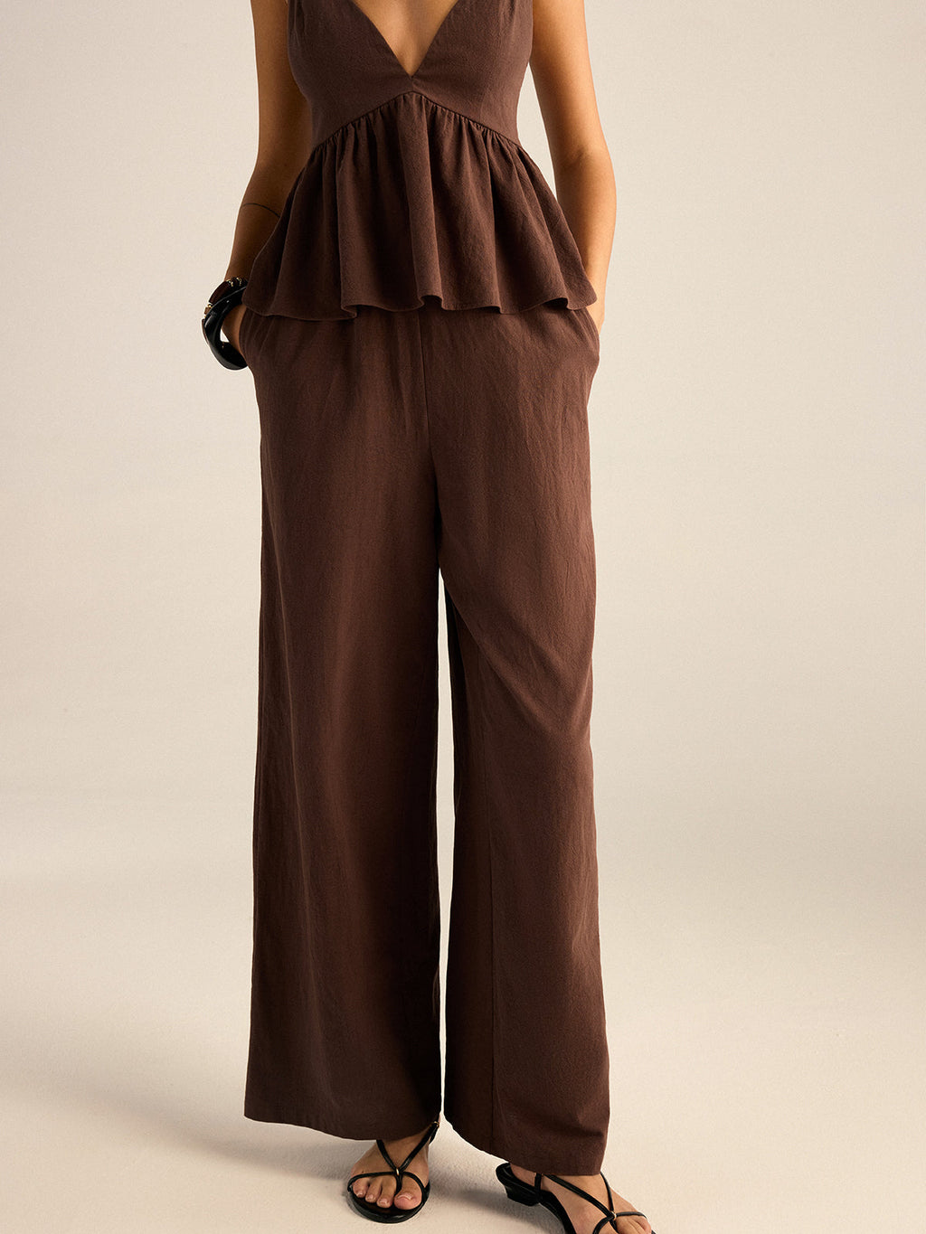 Petal Cotton Beaded Strap Top & Pants Set