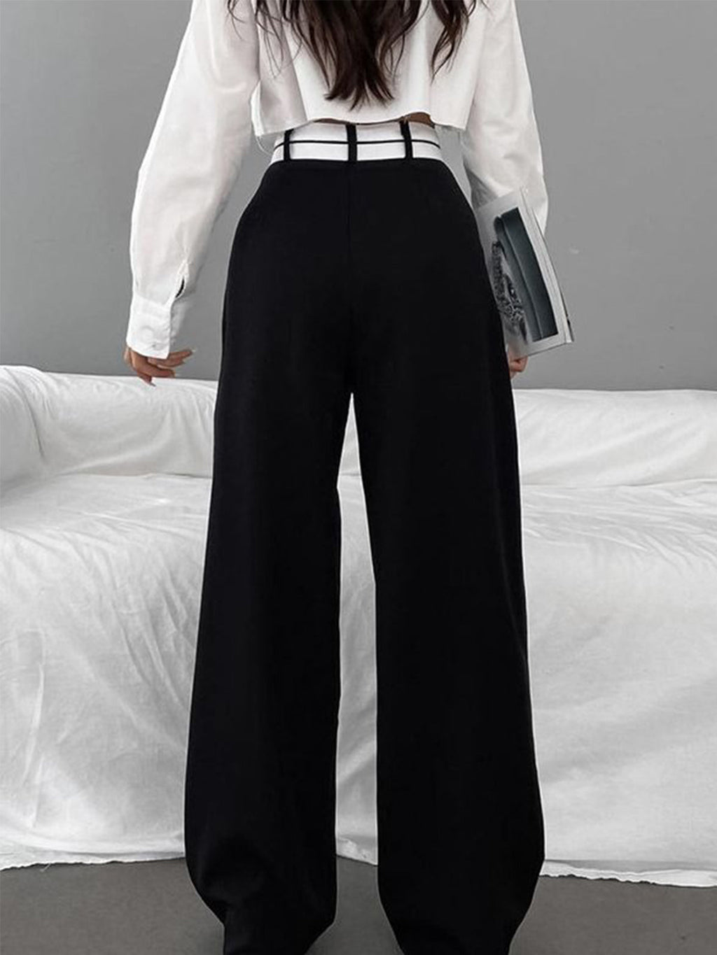 The Contrast Waistband Wide-Leg Dress Pants