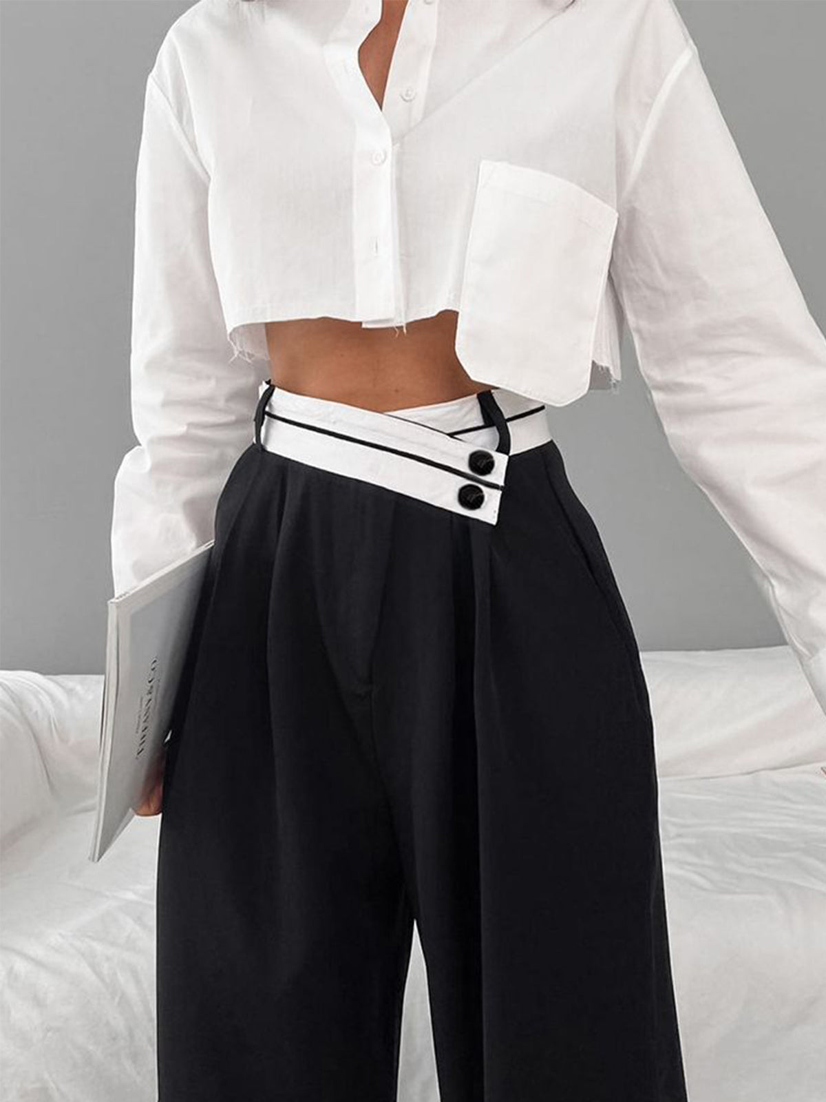The Contrast Waistband Wide-Leg Dress Pants