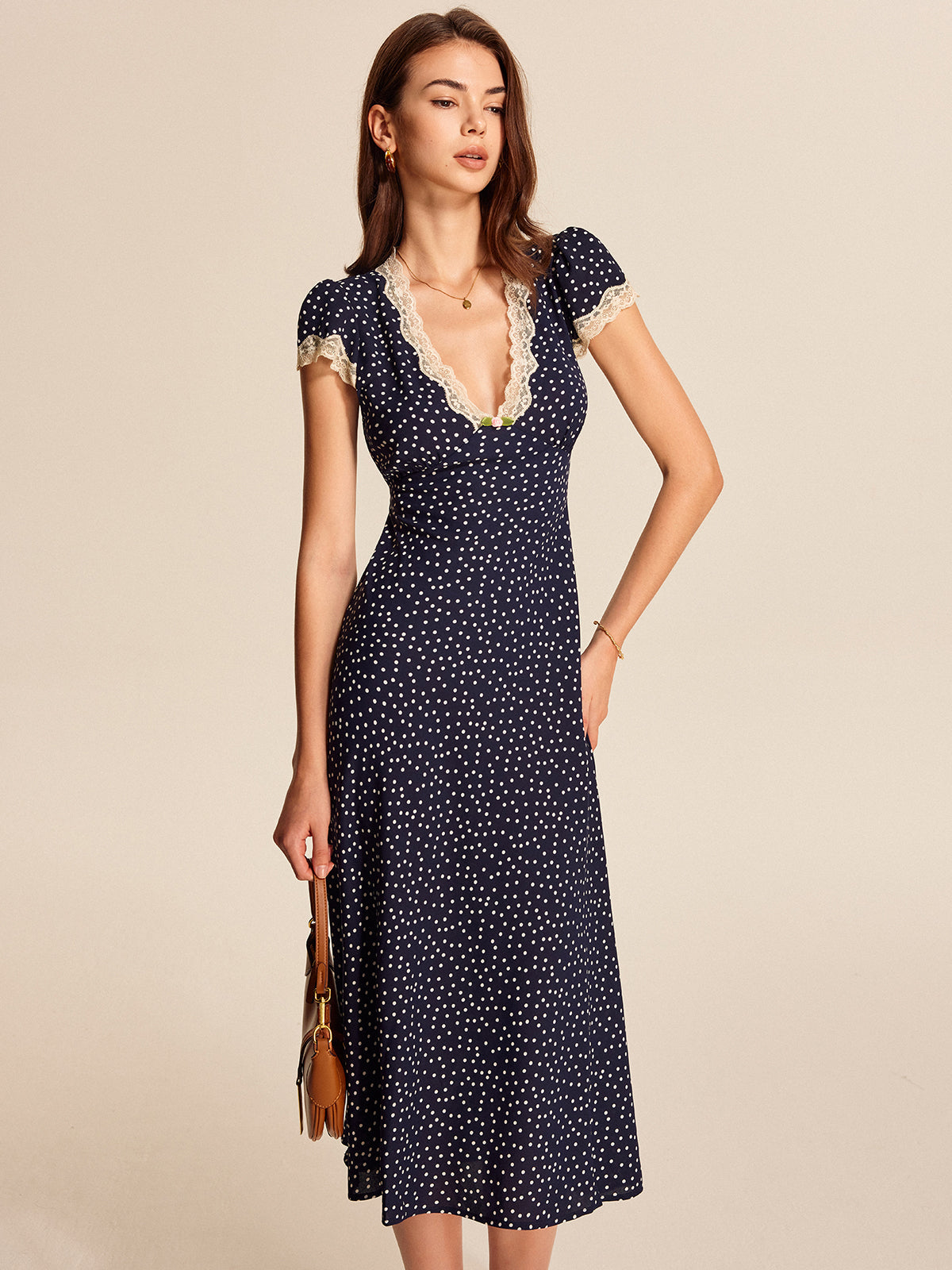 Dotted Darling Polka Dot Lace-Trim Dress