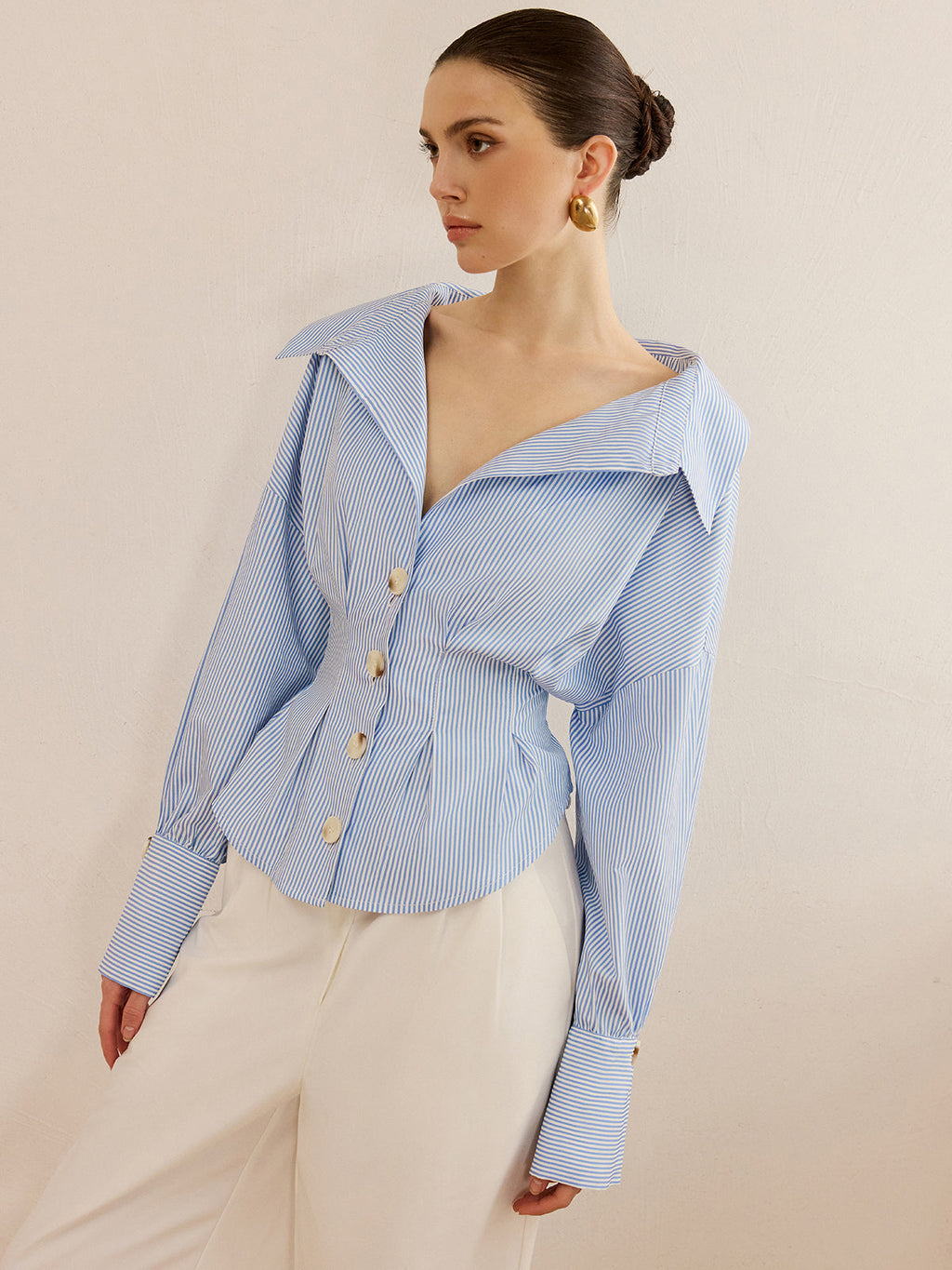 Cinched Classy Striped Collared Shirt