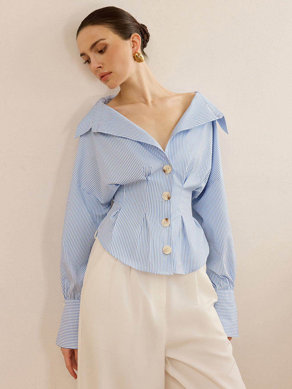 Cinched Classy Striped Collared Shirt