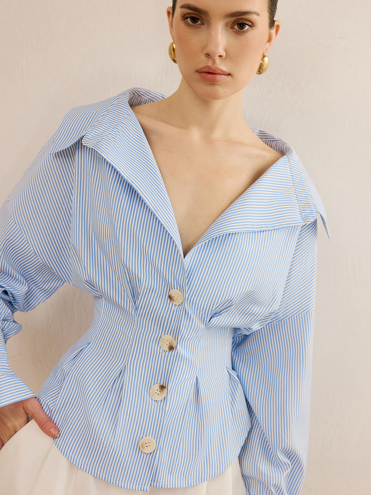 Cinched Classy Striped Collared Shirt