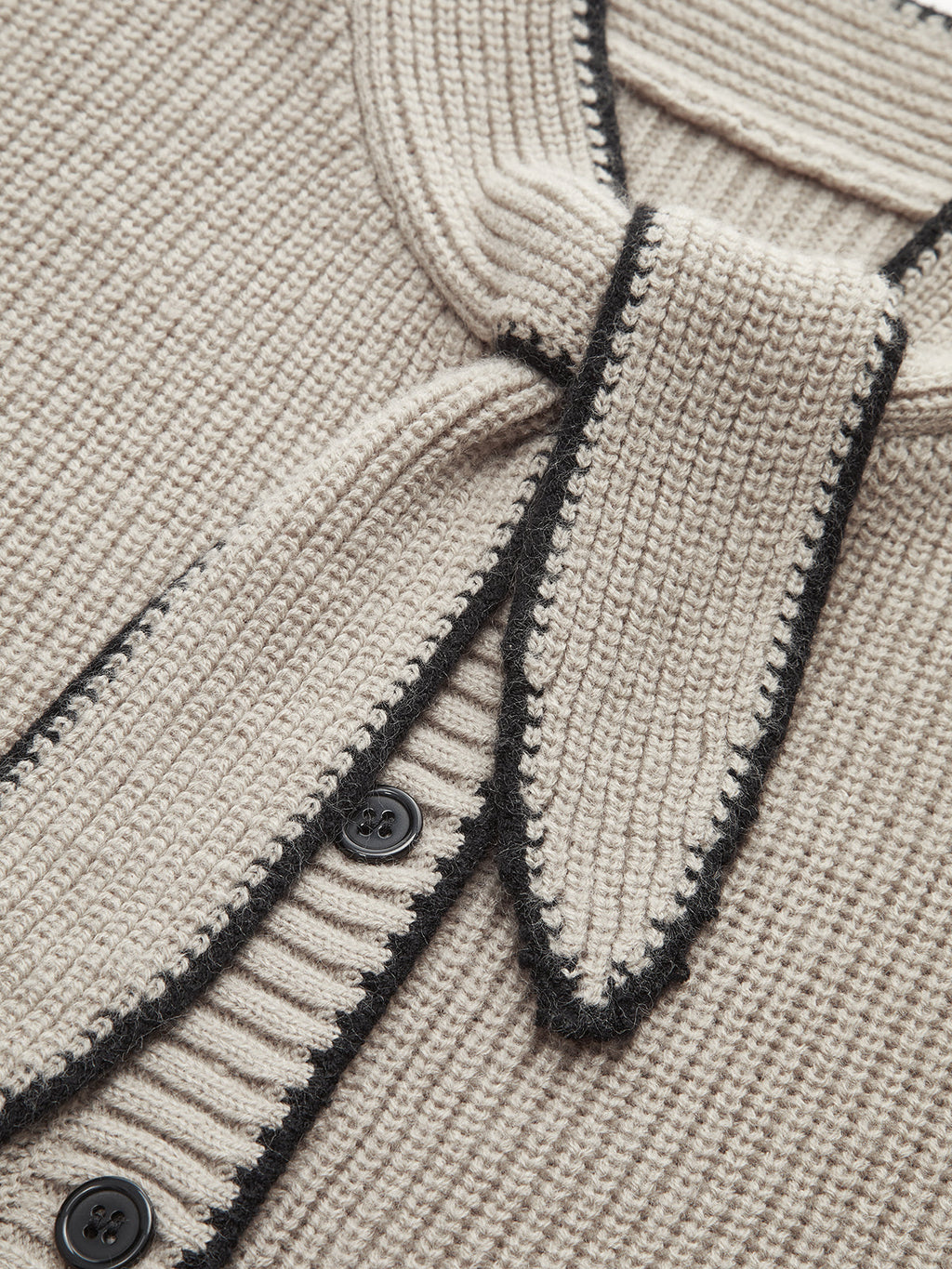 Carla's Choice Contrast Wool Blend Tie-Neck Cardigan