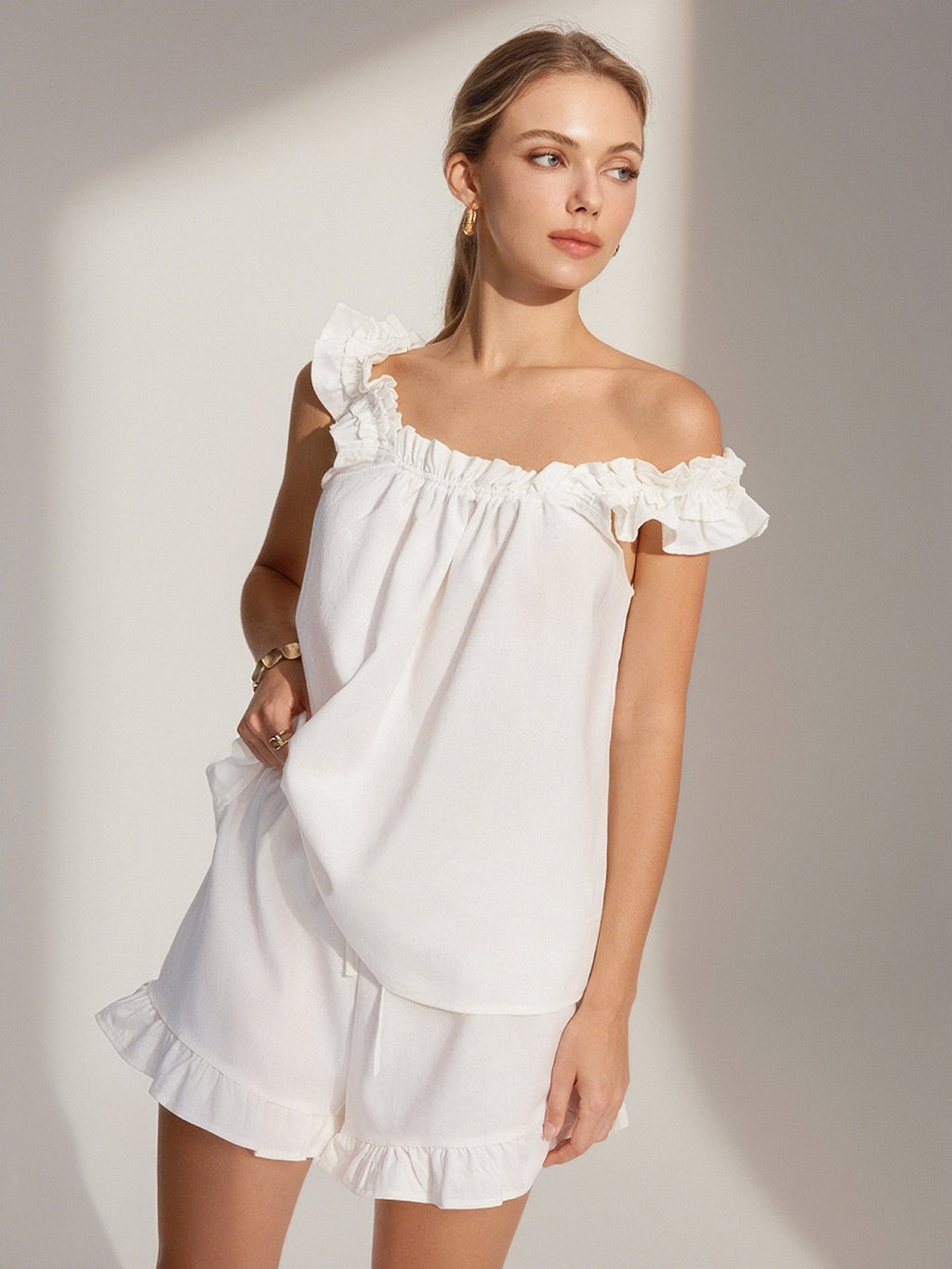 Frill Cotton Ruffle Shorts Set