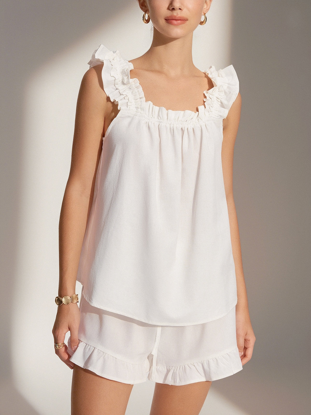 Frill Cotton Ruffle Shorts Set