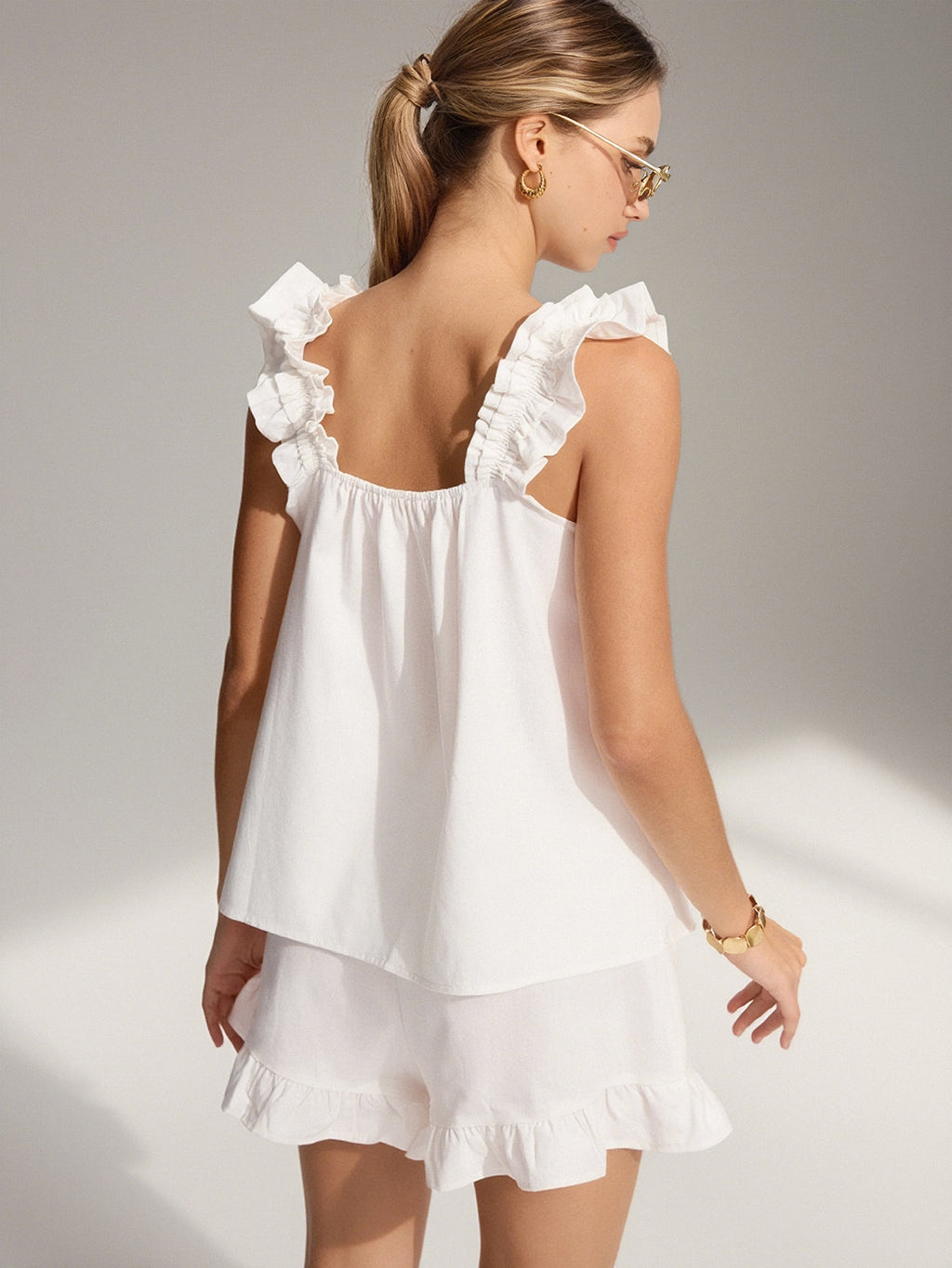 Frill Cotton Ruffle Shorts Set
