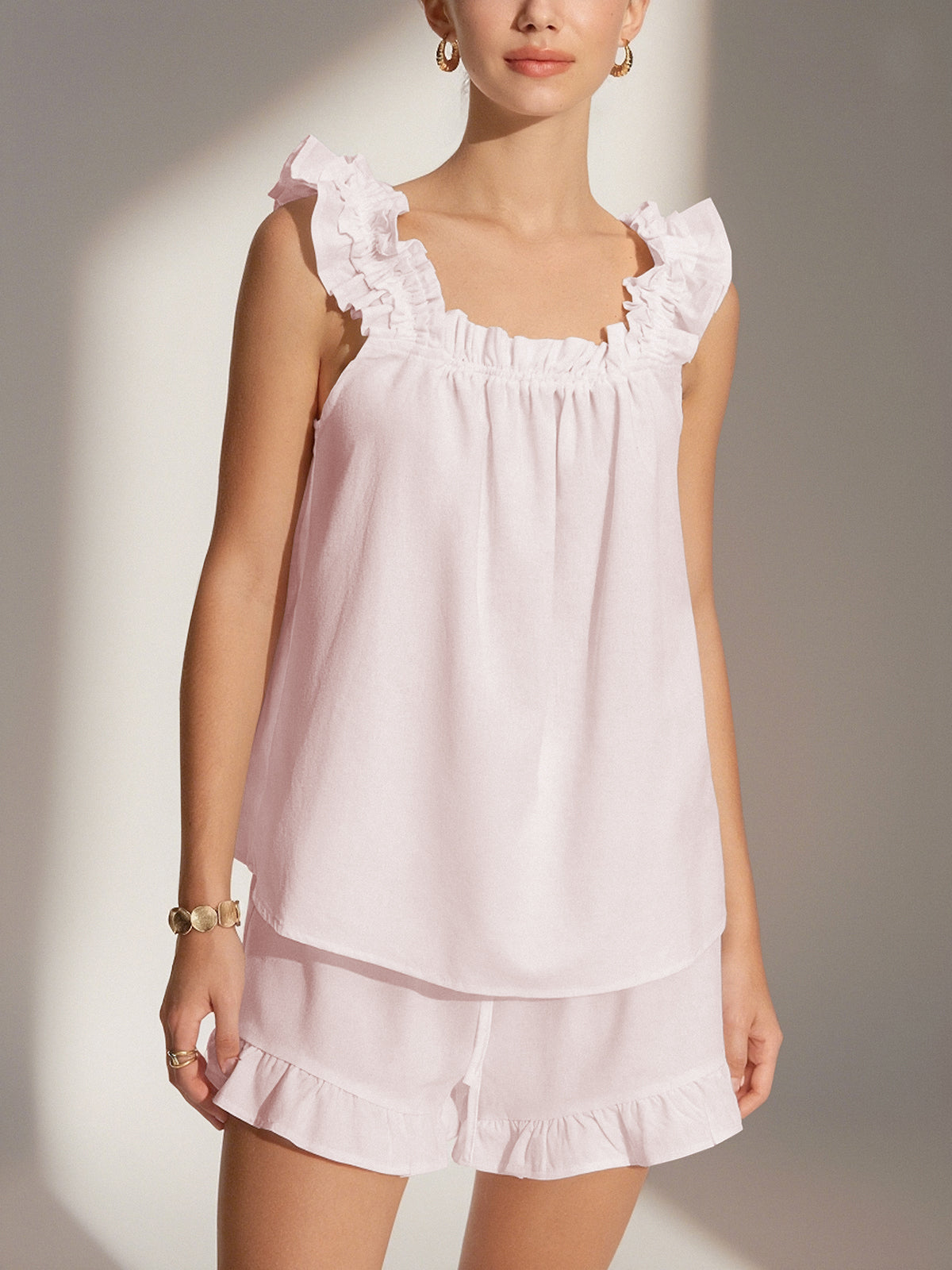 Frill Cotton Ruffle Shorts Set