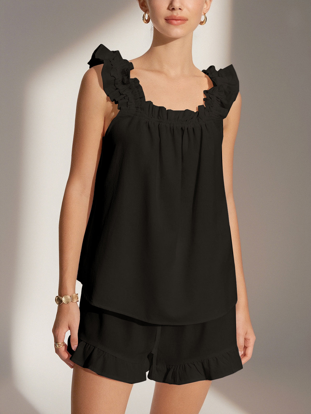 Frill Cotton Ruffle Shorts Set
