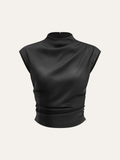 Second Glance Mock Neck Cap Sleeve Top