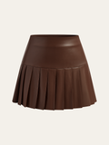 Slick Faux Leather High-Waist Pleated Mini Skirt