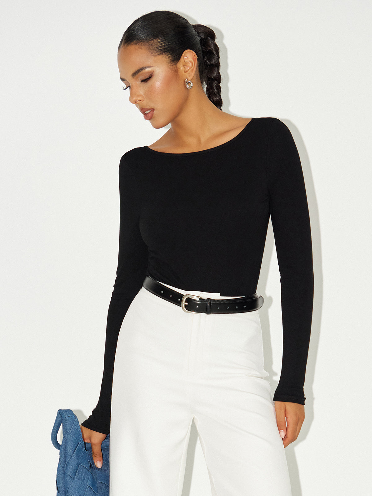 Bare Luxe Bra-Free Long Sleeve Backless Bodysuit