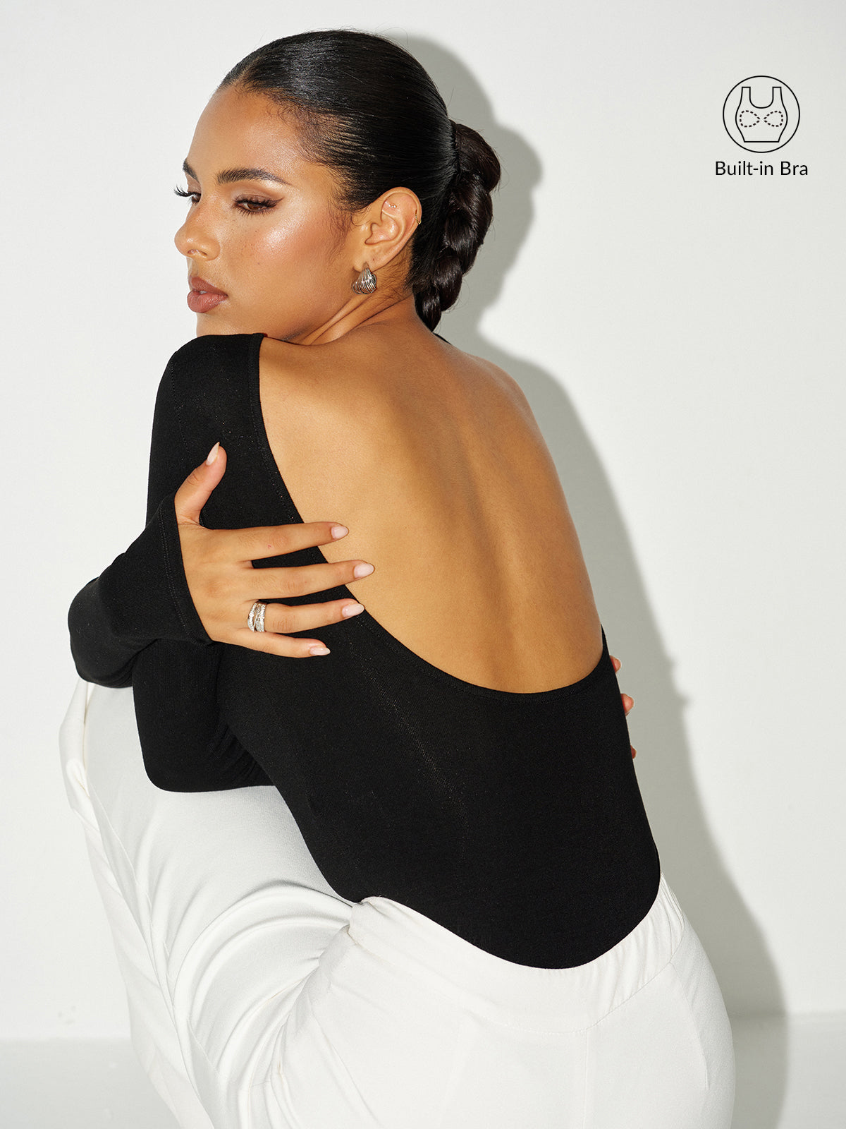 Bare Luxe Bra-Free Long Sleeve Backless Bodysuit