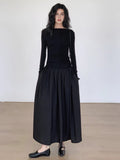 Woven Dreams Pleated Knit Long Sleeve Midi Dress