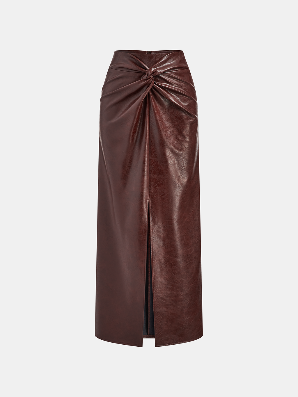 The Vixen Slit Faux Leather Knot-Detail Midi Skirt