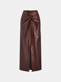 The Vixen Slit Faux Leather Knot-Detail Midi Skirt