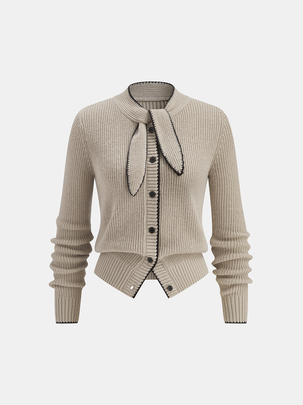 Carla's Choice Contrast Wool Blend Tie-Neck Cardigan