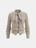 Carla's Choice Contrast Wool Blend Tie-Neck Cardigan