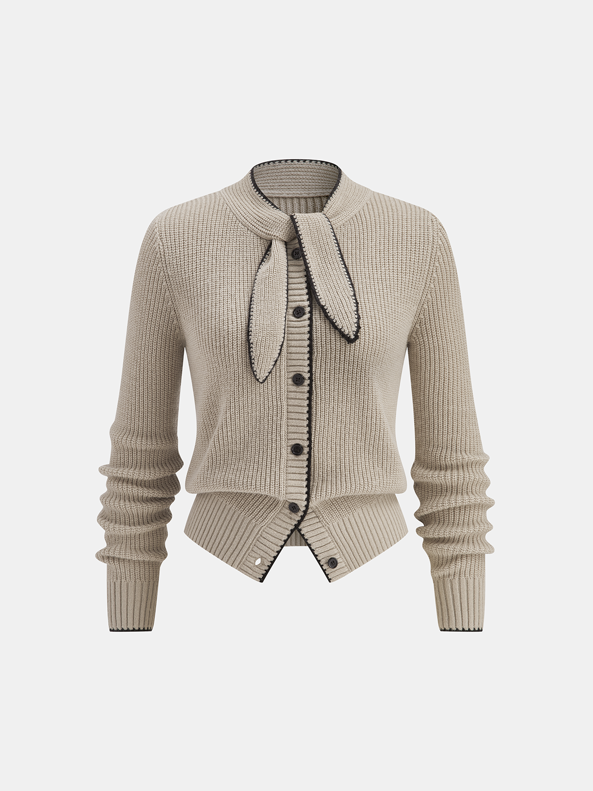 Carla's Choice Contrast Wool Blend Tie-Neck Cardigan