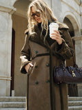 Uptown Double-Breasted Fleece Lined Faux Leather LongCoat