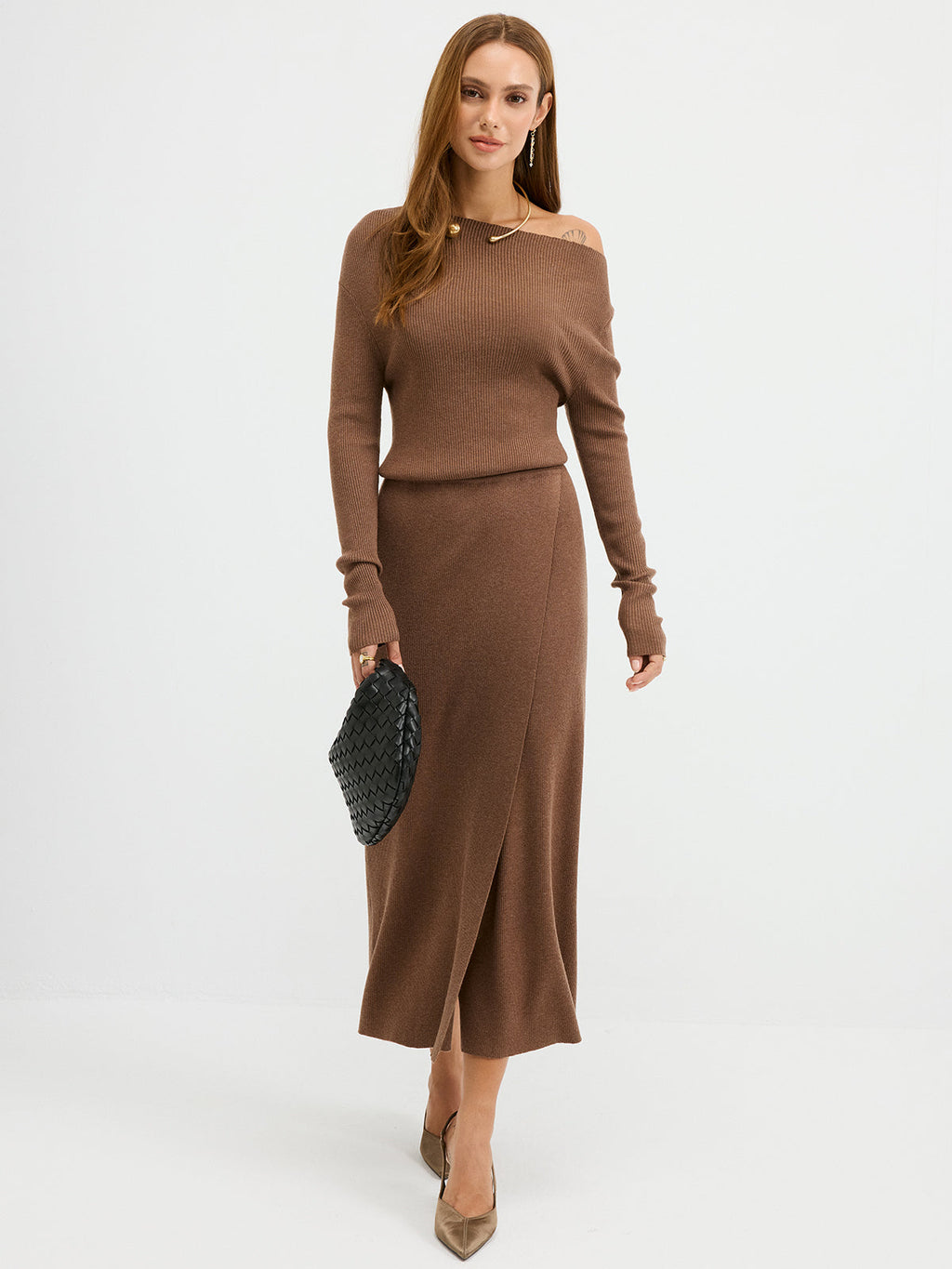 Cozy Luxe Off-Shoulder Ribbed Maxi Dress