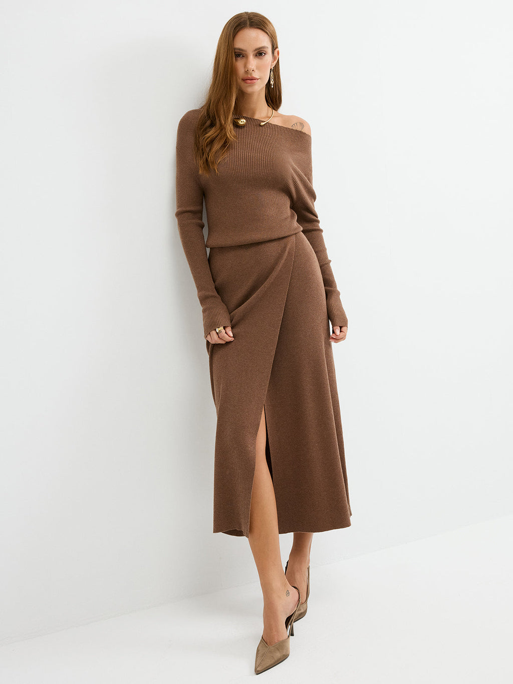 Cozy Luxe Off-Shoulder Ribbed Maxi Dress